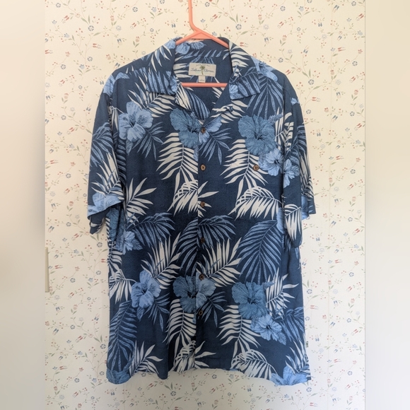 🏝️ Island Shores Blue Hawaiian L Shirt Tropical Beach Pool Resort Casual - Picture 1 of 12